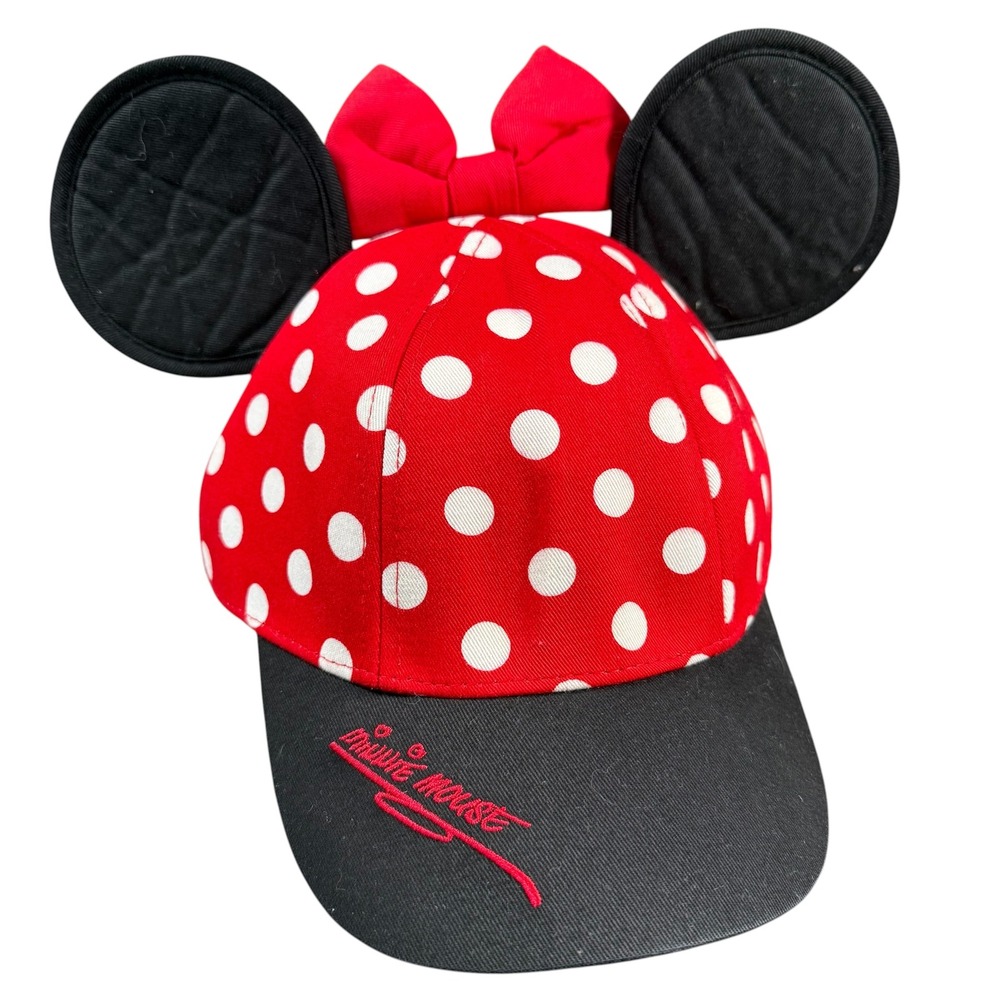 Disney Minnie Mouse Baseball Hat Kids Youth Red Polka Dot Ears Bow‎ Snapback Cap